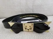 ROBERTO CAVALLI CLASS BLACK PATENT LEATHER CINTURA BELT SIZE : L