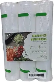 [Generic] (6 Rolls) 28CM x 5M Roll- Commercial Grade Vacuum Food Sealer Bag Rolls- Compatible with All Vac Seal Machines for Food Saver, Seal a Meal- Heat Seal Storage Bags, Weston, Precut Quart, Sous Vide Bags