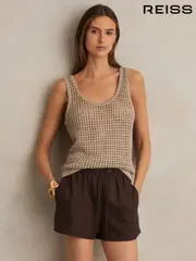 Reiss Chocolate Brown Willow Linen Blend Drawstring Shorts (F43030) | $180