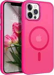 VENINGO iPhone 12 Pro Max Case, Magnetic Compatible with MagSafe Translucent Matte Design Car Mount Supported Slim Thin Shockproof Camera Protective Phone Cover for iPhone 12 Pro Max 6.7", Hot Pink