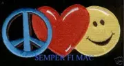 PEACE SIGN LOVE SMILE HAT VEST PATCH SMILEY FACE HEART PIN UP GIFT QUILT WOW!