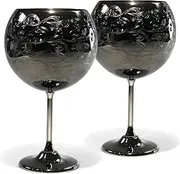 [SHINY STAR IN THE DARK SKY] Etched Balloon Wine Glasses Set Of 2,24oz(680 ml) Wine Goblets Set, Gin and Tonic Glasses Set (black plated)