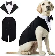 GoFunway Dog Tuxedo Suit and Bandana Set, 2 Pack Pet Costume Puppy Formal Party Suit Wedding Attire for Large Medium Dogs Golden Retriever, Samo Bulldogs Prince Bow Tie Shirt (Black, Medium)