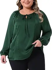 [Agnes Orinda] Plus Size Dressy Blouse for Women Tie Front Long Sleeve Elegant Shirt Blouses 2025 Fall Outfits