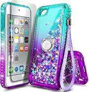 NGB iPod Touch 7 Case, Glitter Liquid Cute Case for Apple iPod Touch 7th/6th/5th Generation (Aqua/Purple)