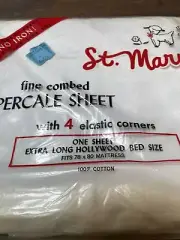 Vintage New St Marys Extra Long Hollywood Bed No Iron Percale fitted Sheet White