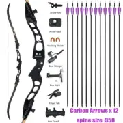 66" Archery Takedown Recurve Bow +12x Carbon Arrows SET Hunting Target/Athletic