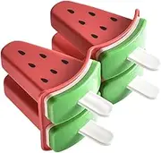 Popsicles Molds - 4 Grid Watermelon Popsicles Maker,Silicone Freezer Tray with Sticks Food Grade Storage Container for Yogurt Fruit Jelly