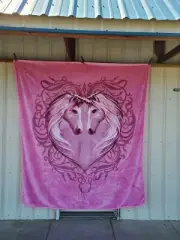 UNICORN HEART UNICORNS FANTASY MYTHICAL PINK QUEEN SIZE BLANKET