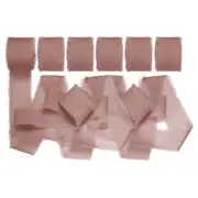 1" x 7Yd Chiffon Silk Ribbon, 6 Rolls Handmade Fringe Fabric, Deep Meat Pink