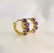 4mm Round 14k Solid Gold Amethyst Earrings, Small Huggie Earrings with Gemstone