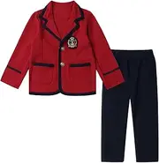 [Mud Kingdom] Boys British School Uniform Pants Set Long sleeve Tie Badge Pleated Plaid Back to School