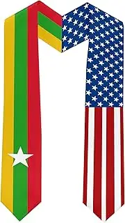 [Ruchikaj] 2025 Myanmar Flag and USA Flag Graduation Stole Graduation Sash Class of 2025 Graduation Scarf for International Student (Baccalaureate Gown and Hat Not Included), Myanmar and Usa