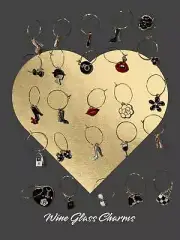 Golden Beauty and Glamour Themed Pendant Wine Glass Stemware Drink Marker Set...