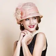 Fascinators Hats 100% Linen Bucket Hat Melbourne Cup Elegant Romantic Wedding With Feather Headpiece Headwear