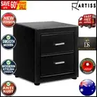 BLACK PVC Leather Stylish Bedside Table Nightstand 2 Drawers Wooden Plywood MDF