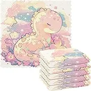 Cartoon Baby Dinosaur Childlike Doodle Style Pastel Colors Home Kitchen Towels Decorative Kitchen Hand Towels Absorbent Cloth Theme Cute Clothes toallas para Salon de belleza 11x11in 6 Piecing