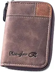 [Lubsmuns] RFID Card Holder Slim RFID Blocking Card Holder Leather Zipper Credit Card Holder Gift for Men Women (Brown)