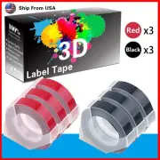 (3Red+3Black) LabelTape Fit For Dymo 20008 Dymo 1595GY Label Makers