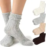 [Fszsaa] Crew Socks For Women Multipairs Cotton Cushioned Athletic Socks Retro Slouch Socks Mid Calf Rib Tube Socks