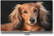 [VFMKT] Slim Metal Business Card Holder Portable Business Card Case Pocket Name Card Holder Long Haired Dachshund Wallet for Men Women Office Travel