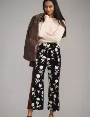 Anthropologie Colette Cropped Velvet Wide Leg Pants Maeve Side Stripe Sz 26 NEW
