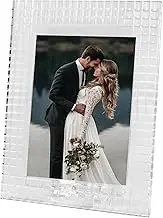 DONOUCLS Crystal Wedding Frame 5x7Inch of Keepsake Photo Frames, Crystal Picture Frames with Embossed Design, Tabletop Display Decor Frame(Fit 5x7 Max Photos), Comes with Gift Box