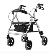 QLMA Aluminum Walker with Wheels and Hand Brakes Foldable Lightweight with Basket and Adjustable Height Handles 360° Wheels in Front with Crutch Holder Padded Backrest()