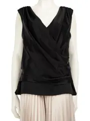 Black Draped V Neck Top