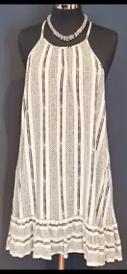 DECJUBA Ladies CUTAWAY FRILL HEM Dress Mixed Stripe Baby Doll Size 10 NWT