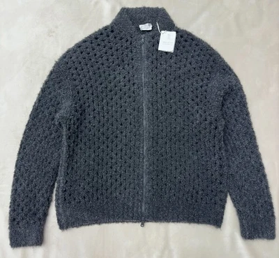 Rare 3495$ Brunello Cucinelli Camel Hair Silk Mesh Stitch Boucle Knit Cardigan M