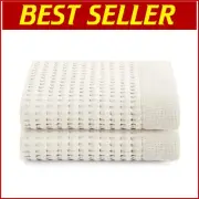 Luxury Quick-Dry Waffle Hand Towels - Set of 2 Cream Cotton - Super Absorbent