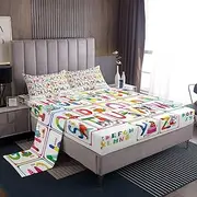 Owl Sheet Set Kids Alphabet Animal Bedding Set for Boys Girls Tiger Cat ABC Learning Bed Sheets Breathable Zoo Animal Toddler Bed Sheet Set Room Decor Bed Set Full Size
