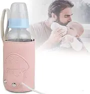 USB Baby Bottle Warmer Bag,Portable Infant Feeding Bottle Warmer,Travel Mug Milk Heater,Insulation Thermostat Feeding Milk Food Thermal Warmer Bag with USB Charging Port for Baby Care,Pink