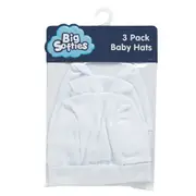 Big Softies 3 Pack Baby Hats, White