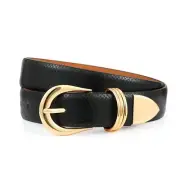 Black Belt for Women Fashion Textured Leather Belt with Metal Rings and Gold ...