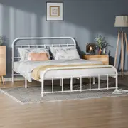 ALFORDSON Metal Bed Frame Double Size Base Platform White