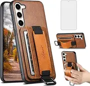 [Asuwish] Phone Case for Samsung Galaxy S23 5G Wallet Cover with Tempered Glass Screen Protector and Slim Stand Card Holder Mobile Leather Cell Accessories S 23 23S GS23 G5 SM-S911U 6.1 inch Women Brown