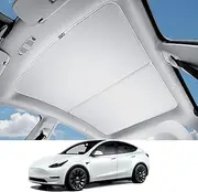 HALOBLK Non-Sag Glass Roof Sunshade with Storage Bag Designed for Model Y, Foldable Sunroof Shade with Heat Insulation Cover for 2021-2024 Model Y Accessories (Gray)