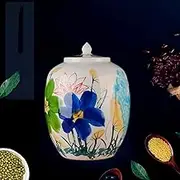 Large Ceramic Rice Storage Jar, 55lb Ceramic Rice Container With Lid, Traditional Airtight Ceramic Rice Bin, Food Storage Jars For Tea Coffee Beans(15kg/33lbs)