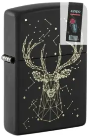 Zippo 48385 Deer Constellation Design Black Matte Lighter + FLINT PACK