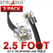 (3 Pack) 2.5 Foot Telephone Cable RJ11 (6P4C) Phone Line Cord, Black