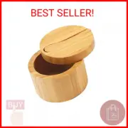 HTB Bamboo Salt Cellar with Mini Spoon, Kitchen Salt Box with Swivel Magnetic Cl
