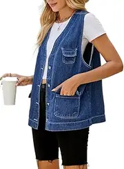 [Mywinway] Denim Vest for Women 2025 Spring Summer Sleeveless Casual Waistcoat Jean Jacket Vest Tops