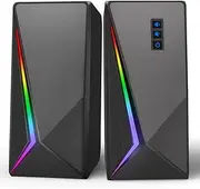 Computer Speakers, Desktop Speakers with 6 Colorful RGB Lights, Volume Control Stereo Bass PC Speakers, USB Powered Subwoofer Gaming Speakers w/3.5mm Aux Cable for PC Monitor Laptop Tablet Phone