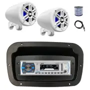Pyle Marine Receiver,Spa Bezel,Adapter, Antenna,Wire, 2x 4" 150W White Speakers
