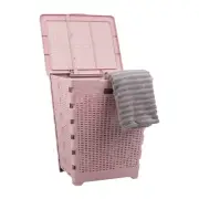 61L Foldable Laundry Hamper Clothes Basket with Lid Wicker Design Plastic Ivory