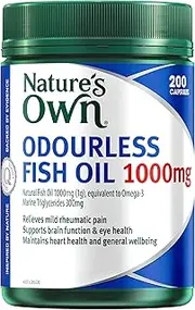 Nature's Own Odourless Fish Oil 1000mg Capsules 200 - Naturally Derived Omega-3 - Supports Brain Function & Eye Health - Maintains Heart Health, General Health & Wellbeing