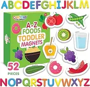 Curious Columbus Fridge Magnets for Toddlers – Magnetic Learning for Toddlers – Set of 52 Toddler Magnets Including 26 Big Foam Food and 26 ABC Alphabet Pieces. Magnetic Refrigerator Fun for Kids