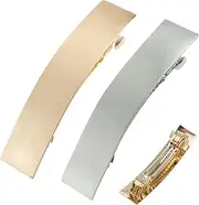 Classic Metal Hair Clips - Strong Hold Hair Clips | Rectangular Barrettes Accessories | Fashionable Rectangular Gold Silver Metal French Hair Barrettes Clips | Accessories For Women And Girls